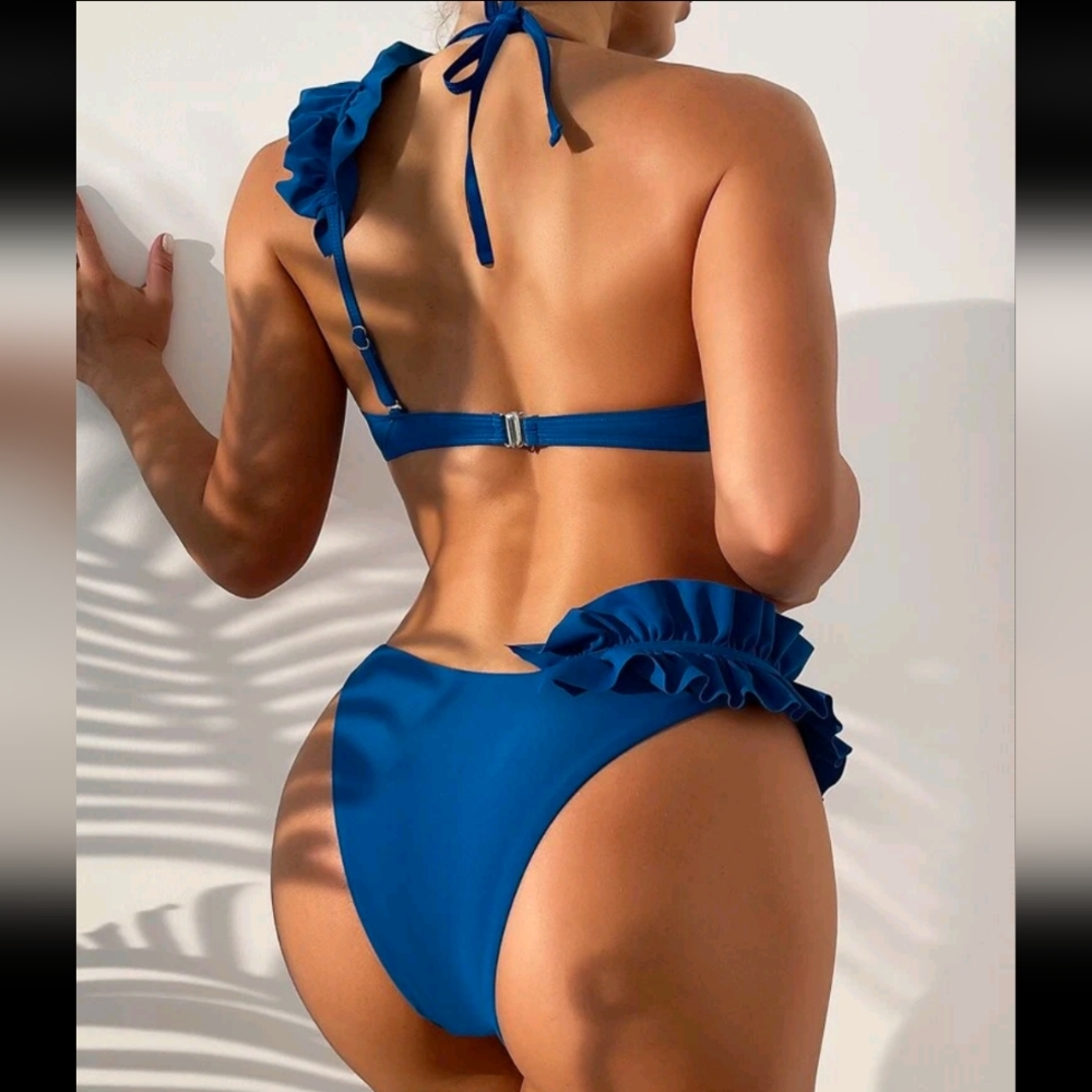 Women's Blue Ruffled Bikini Set - Picture 3 of 5